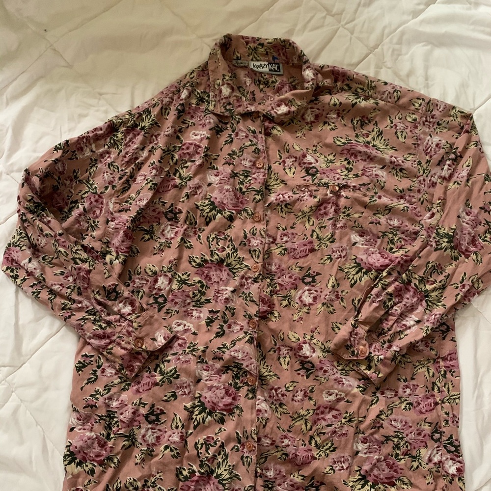 3/4 sleeve floral button down shirt